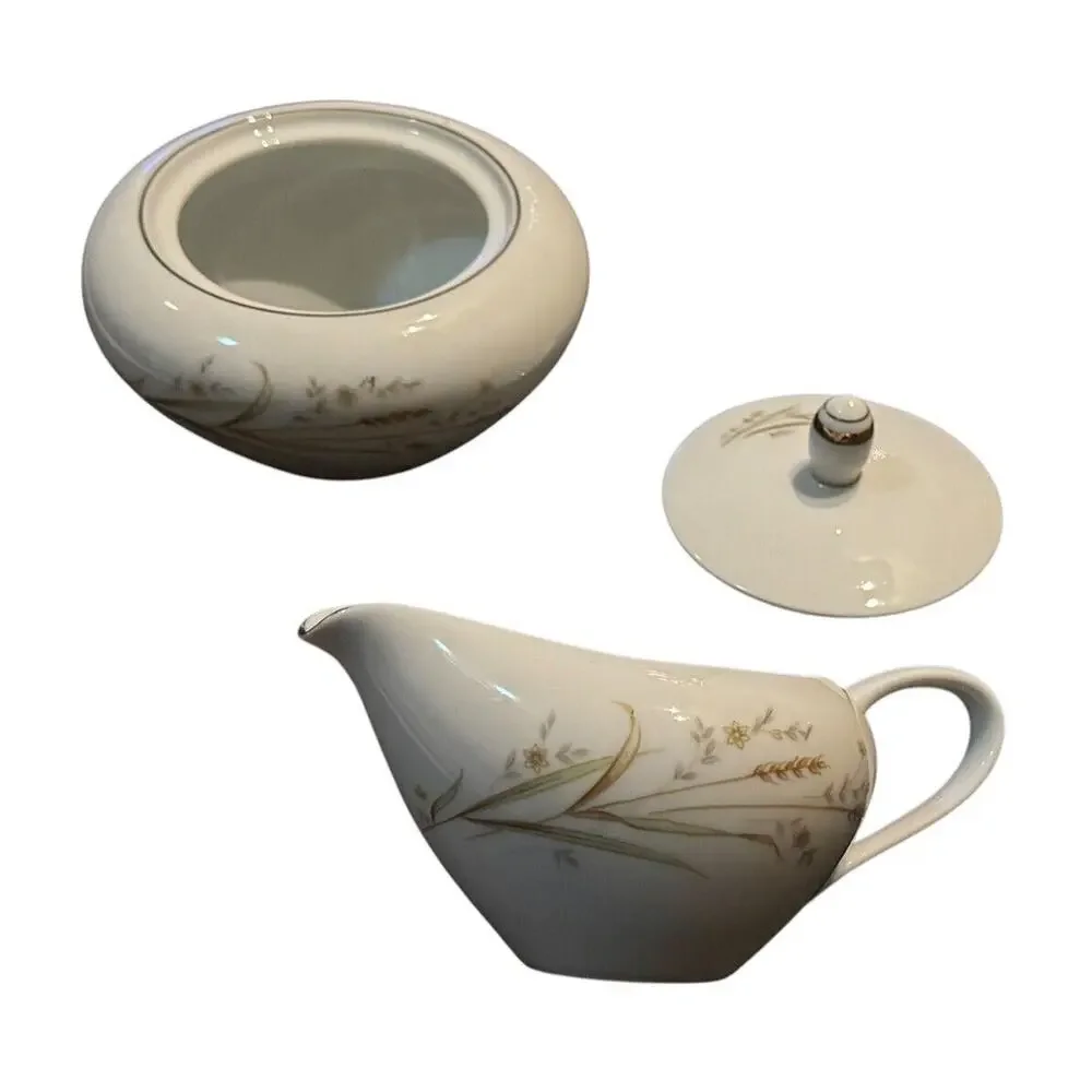 VTG Golden Harvest Wheat Sugar Creamer Set China Japan Wheat‎ Gold Rim Coffee